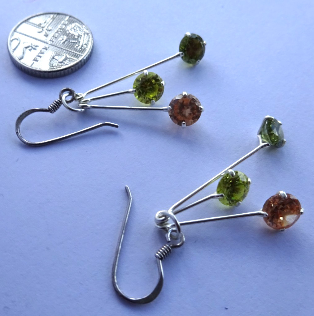 Pair pretty solid sterling silver stone set dangl… - image 1