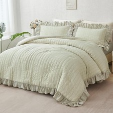 5 Pieces Queen Bed Bedding Set Ruffle Comforter Sets Queen 5-piece Beige Grey