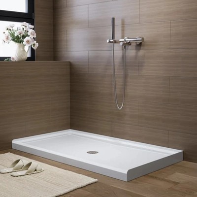 HOROW 60'' W x 32'' D Alcove Shower Pan Base with Center Drain in High Gloss White