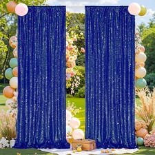2 Panels 2x8FT Blue Sequin Backdrop Curtains For Party High Density Glitter