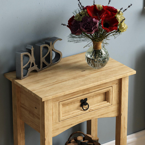 Corona Console Table 1 Drawer Shelf Hallway Solid Pine Storage Furniture Unit - Picture 4 of 7