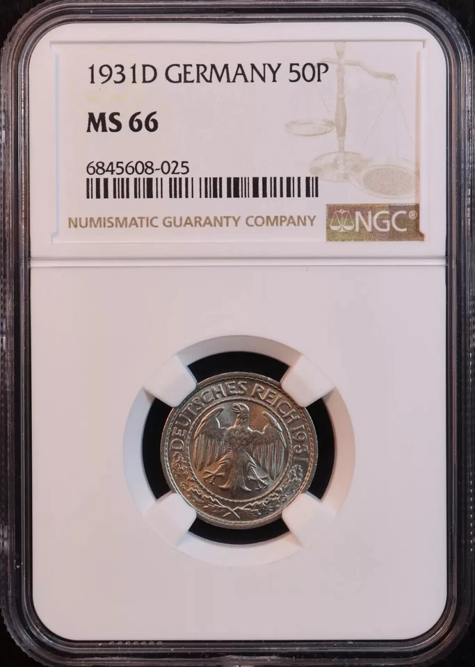 1931-D Germany, Weimar 50 Reichspfennig - NGC MS66! Rare Finest Known, Top POP! - Image 4 of 4