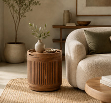 DUNELM -  Indus Valley Linden Side Table Mango Wood Slatted with Storage & Tray