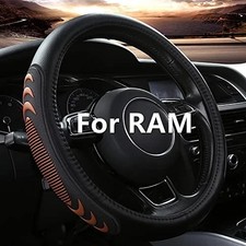 Leather Steering Wheel Cover for Dodge Ram 1500 2500 3500, 15.5-16 Inches Brown