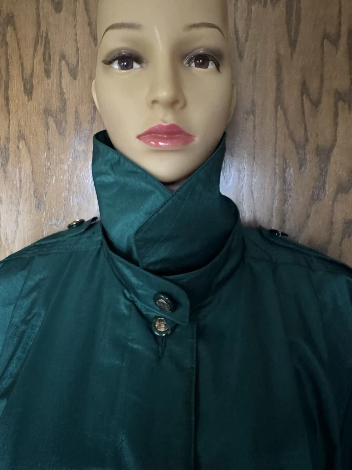 VTG British Mist Lined Trench Rain Coat Sz 10 Emerald Green Pockets Belted EUC - Image 4 of 4