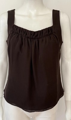 New Ellen Tracy Expresso Brown Layered Silk Camisole Tank Pleated Neckline Sz 4