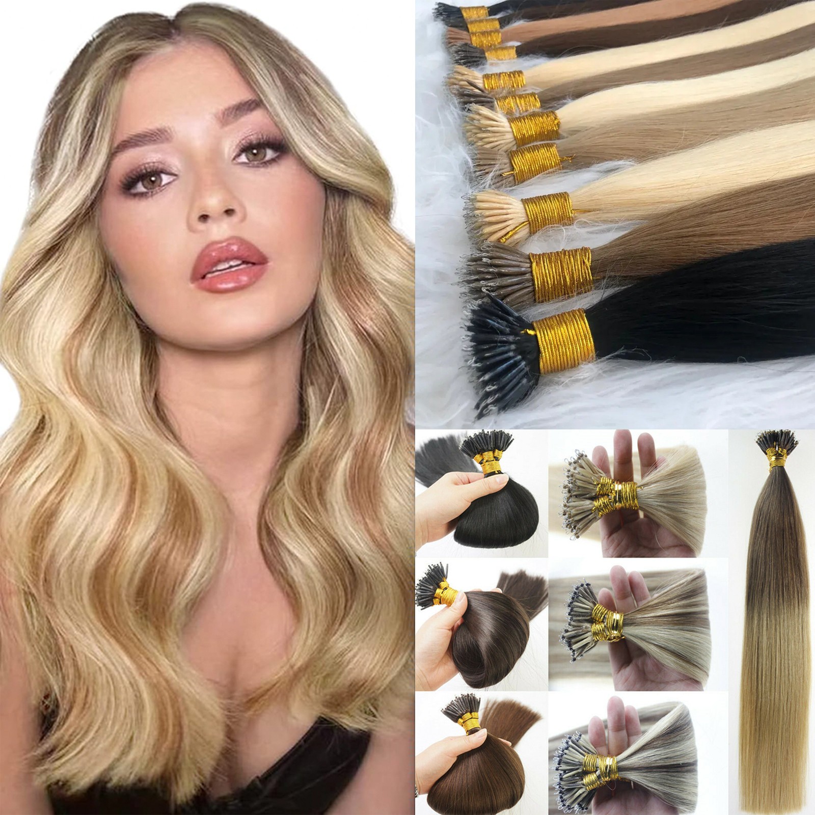 Nano Ring Hair Extensions Premium Remy Human Hair Micro Nano Bead Full HeadThick