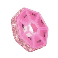 Round Pill Organizer Small Weekly Pill Case for Purse Bling Cute Medicine Pil...