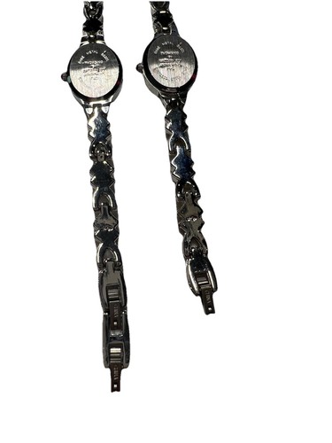 Coppia Vintage Tono Argento Blu Cielo Cristallo Quadrante Abalone Bracciale Acciaio DONNA OROLOGIO 7” - Foto 6 di 8