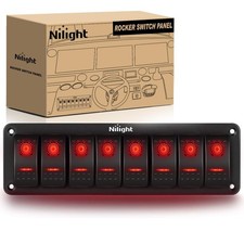 8 Gang Rocker Switch Panel 5pin Toggle Switches 12v 24v Pre-wired Red Backlit Fo