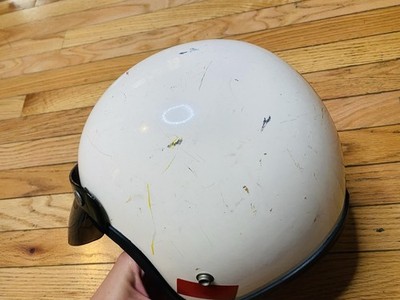 Vintage Helmet White 70s 80s Open Face Bell R-T Motorcycle Award I