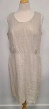 Laura Clement Shift Dress Fit 16 100% Linen Beige Gold Knee Length Elegant