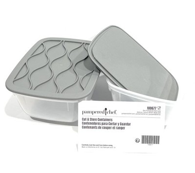 Pampered Chef Cut & Store Containers w/ Lids #100677   Hard to Find   NEW SEALED