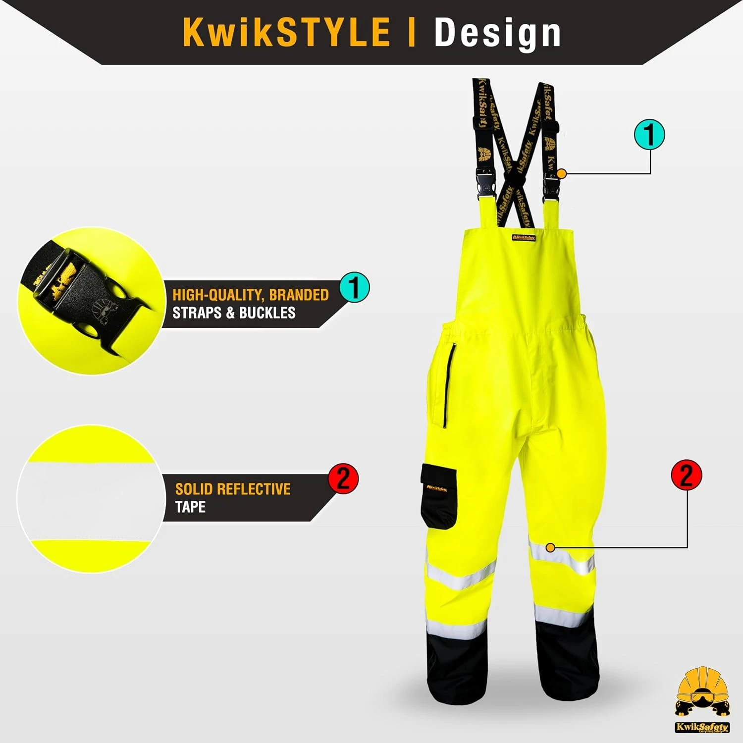 Yellow Class E Hi Vis Waterproof ANSI OSHA Safety Rain Bibs Rain Gear Overalls - product detail image 2