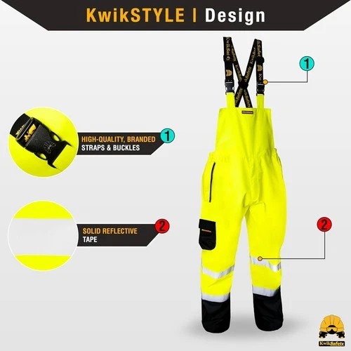 Yellow Class E Hi Vis Waterproof ANSI OSHA Safety Rain Bibs Rain Gear Overalls image 2