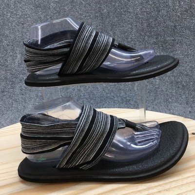 Sanuk Sandals Womens 9 Yoga Sling Striped Slingback Flip Flops Black Gray Fabric