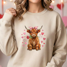 Valentines Highland Cow Sweatshirt Cute Cow Lover Gift