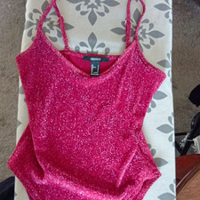FOREVER 21 Women's Pink Glitter Solid One-Piece Bodysuit Size S, Adjust Strap