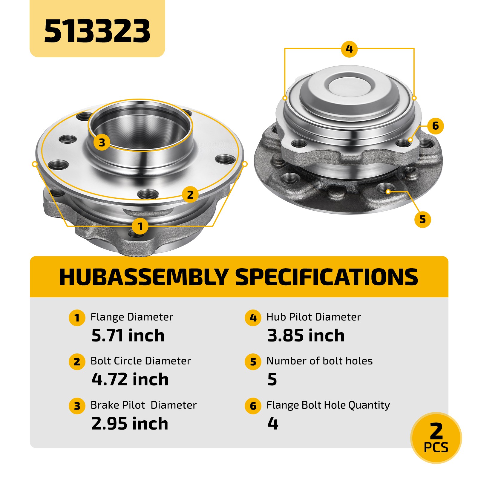 Set of 2 Front Wheel Hub Assembly For 2014-2016 BMW 535d 3.0L Rolls-Royce Wraith