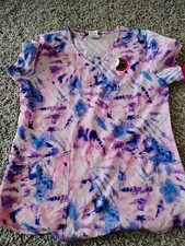ScrubStar Time For Tie Dye Pinks Purples Nurse Uniform Scrub Top Small NWT