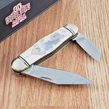 Rough Ryder Swell Center Pocket Knife Stainless Steel Blades Smooth Bone Handle