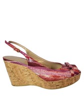 Stuart Weitzman Women's Slingback Peep Toe High Heel Wedge Platform Snakeskin 10