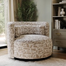 Beige Jacquard Patterned Fabric Swivel Love Seat - Elara ELR001