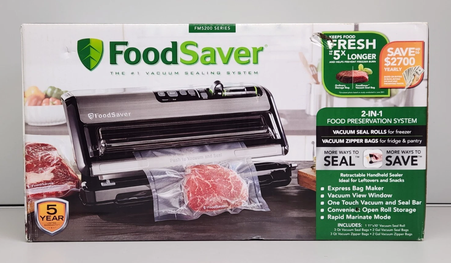 FoodSaver FM5200 Vacuum Sealer Black Silver Express Bag Maker + Bags & Roll, NEW
Opens in a new wind