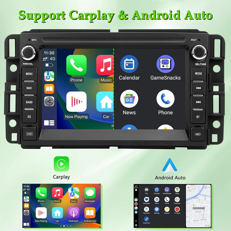 7" Android Car Radio CarPlay GPS Stereo For 2007-2014 Chevy Silverado 1500 2500 - Image 4 of 4