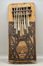 Vintage African Hand Carved Wooden Kalimba Metal Tribal Primitive Thumb Piano