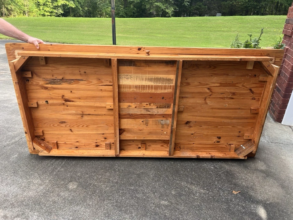 Gorgeous Knotty Pine Solid Wood Dining Table Distressed with Legs 7 ft x 3.5 ft - Image 2 of 4