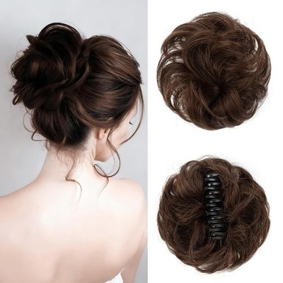 Real Human Hair Messy Bun Hair Piece with Claw Clip for Women Wavy Curly Chig...