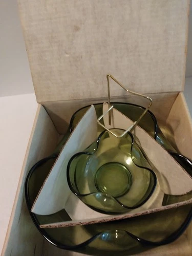 MCM Anchor Hocking  Chip And Dip Bowl Avocado  Original Box