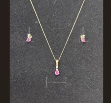 9ct Gold Natural Ruby & Diamond Necklace & Earring Set