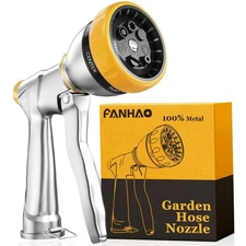 FANHAO Garden Hose Nozzle Sprayer, 100% Heavy Duty Metal Water Hose Sprayer w...