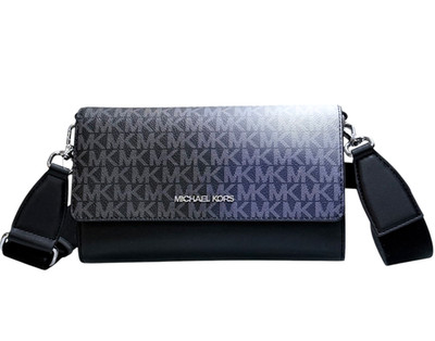 Michael Kors Jet Set Crossbody Bag Zip Around Wallet Clutch Bag MK Logo Black