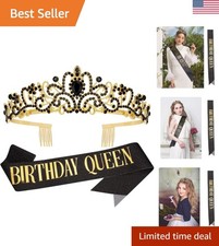Stunning Black Gold Birthday Crown Tiara Sash for Elegant Celebrations