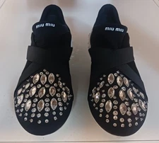New Beautiful MIU MIU PRADA Black Crystal Embellished Sneakers Size US 7.5- EU38