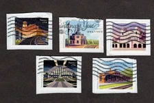 #5758-62 Historic Railroad Stations Stamps, Used Set of 5, Forever, On Paper