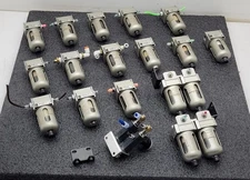 Lot of 18x  SMC Pneumatic Filter Assembly NAFM2000-N01-C + a Couple Regulators