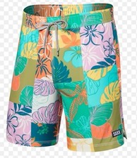 Saxx Oh Buoy 7" 2N1 Men  s M Relaxed Fit Board Shorts Swim Tropical Patchwork