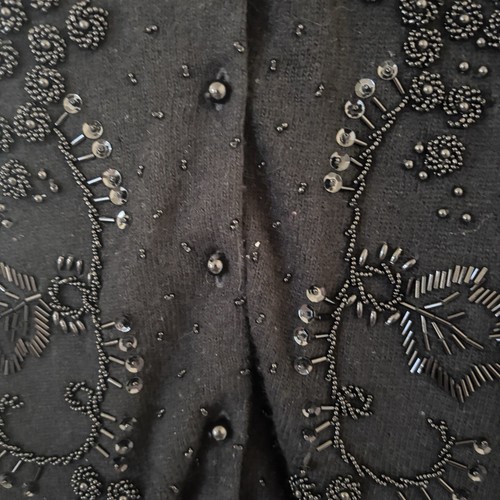 Vintage Lambswool Angora Cardigan Womens 44 Beaded Black Sweater Dark Romantic - Picture 12 of 14