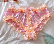 Cheeky Girly Sissy Pink Silk Satin Frilly Ruffle CD TV Panties Knickers  2XL  20