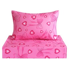 Twin Sheets Set, 3 Piece Heart Bow Bedding Set for Girls, Soft Breathable Mic...
