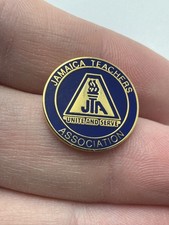 Prendedor de solapa vintage de la Unión de Maestros de Jamaica esmalte tono dorado