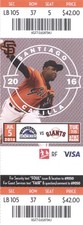 2016 Giants vs Rockies Ticket: Nolan Arenado 3-run home run/Jordan Lyles Win