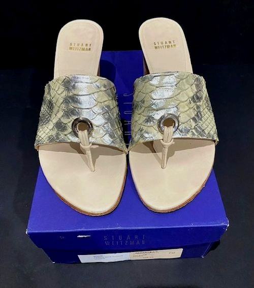90s Stuart Weitzman Pebble Mica Python Slides Woo… - image 1