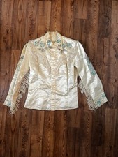 Rodeo Western Embroidered Satin Fringed Shirt Vintage 50s Ranchwear