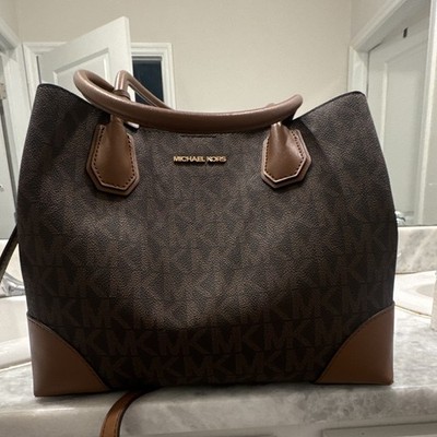 Michael Kors Brown Logo Zip Satchel Top Handle w/ Detachable Adjustable Strap