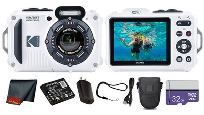 Kodak PIXPRO WPZ2 Digital Camera White 32GB Card Case Bundle